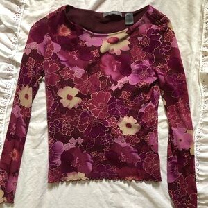 Berry Mesh Floral 3/4 Long-Sleeve Top🫐🍓🫐